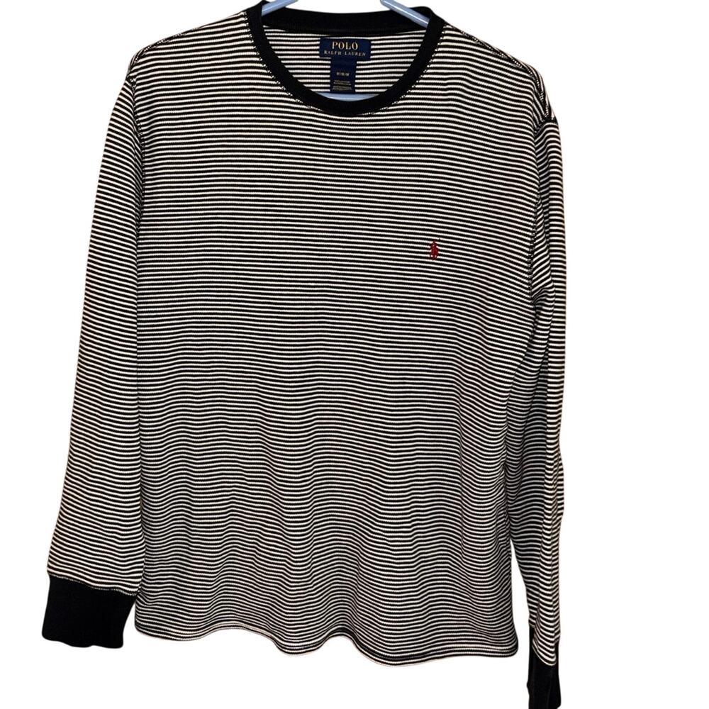 Polo Ralph Lauren black-and-white striped long-sleeve crewneck shirt size medium